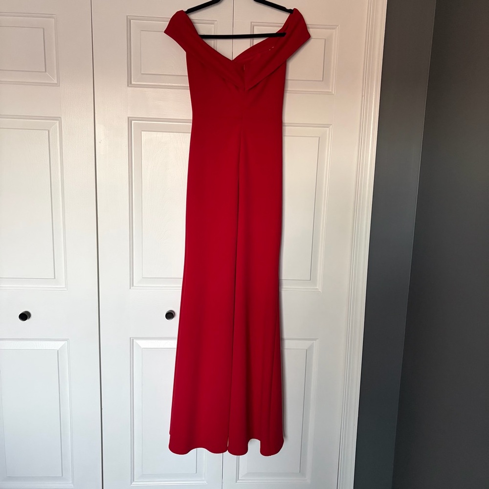Lulus Red Off-Shoulder Dress with Ruffle Slit - Picture 2 of 5
